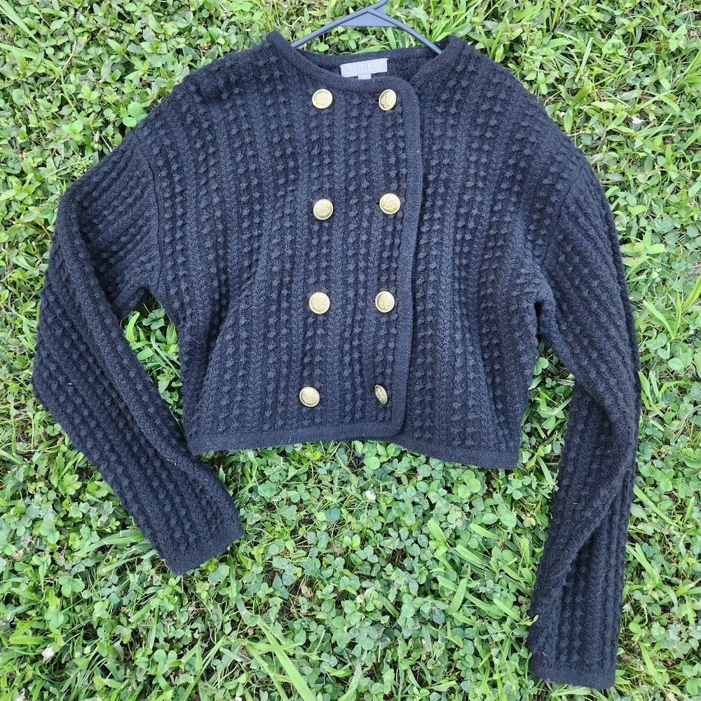 Black Double-Breasted Knit Sweater with Gold Buttons